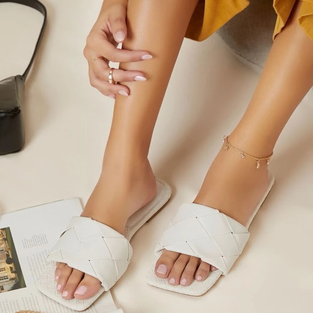 Pleather Open Square Toe Quilted Sandals